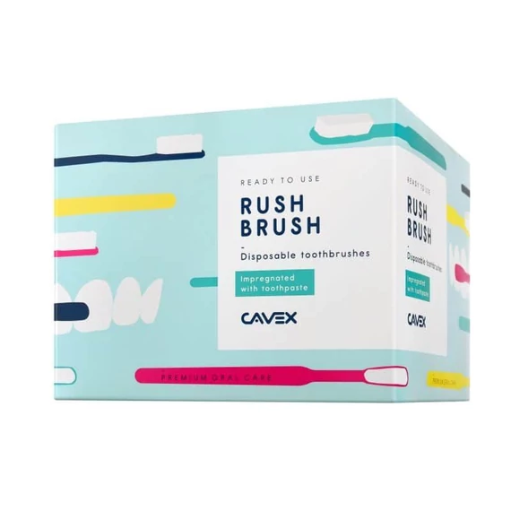 Cavex Rush Brush egyszerhasználatos fogkefe fogkrémmel 100 db / doboz, vegyes színekben